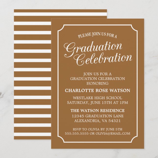 ELEGANTE CLÁSICO INVITACIÓN DE GRADUACIÓN FIESTA (Anverso / Reverso)