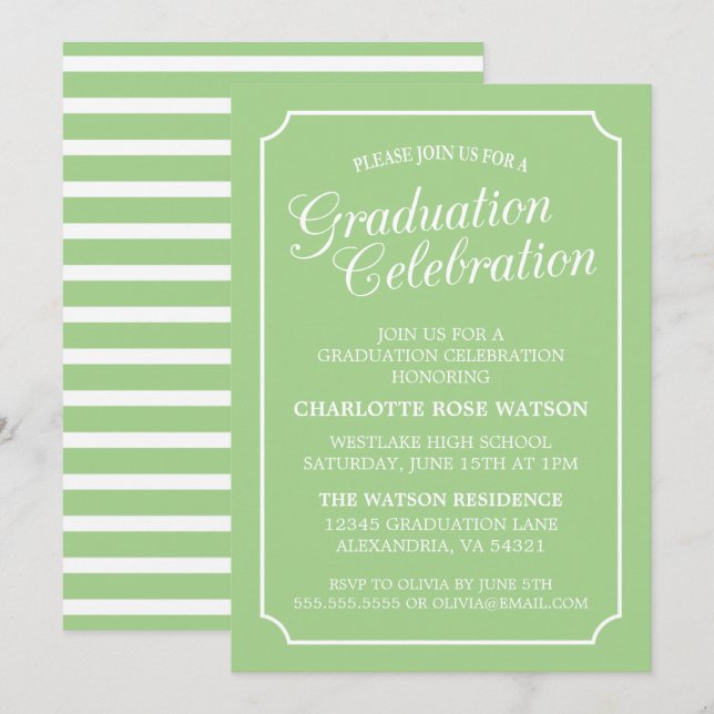 ELEGANTE CLÁSICO INVITACIÓN DE GRADUACIÓN FIESTA (Anverso / Reverso)