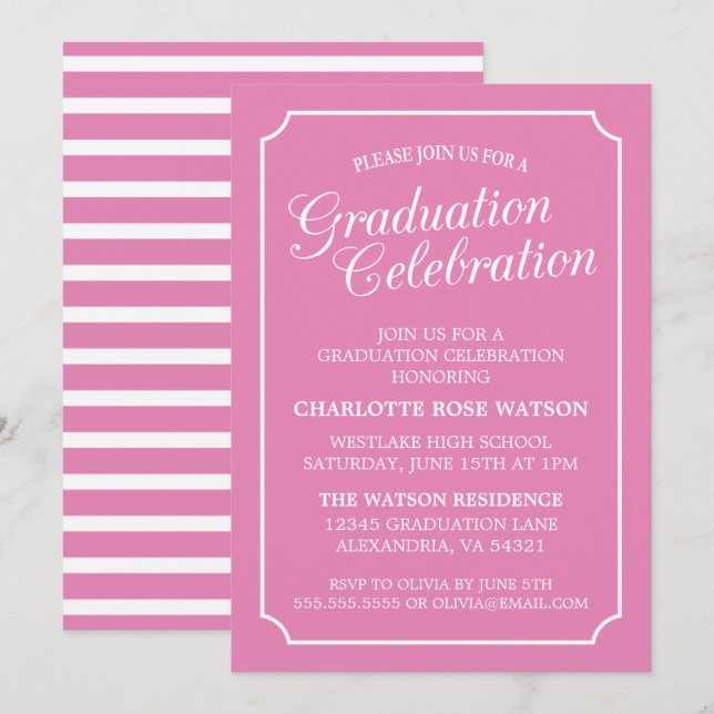 ELEGANTE CLÁSICO INVITACIÓN DE GRADUACIÓN FIESTA (Anverso / Reverso)