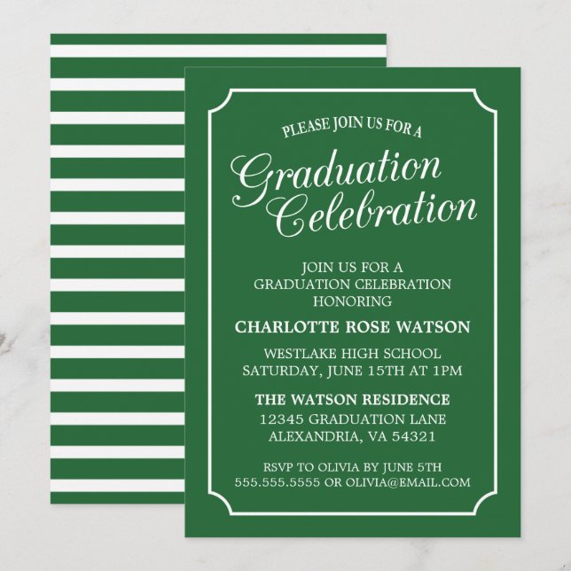 ELEGANTE CLÁSICO INVITACIÓN DE GRADUACIÓN FIESTA (Anverso / Reverso)