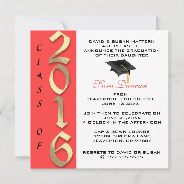 Elegante clásico lindo 2016 Invitación a graduació (Anverso)