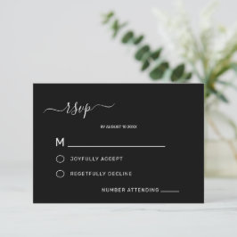 Elegante Clásico Minimalista RSVP de Boda Negro