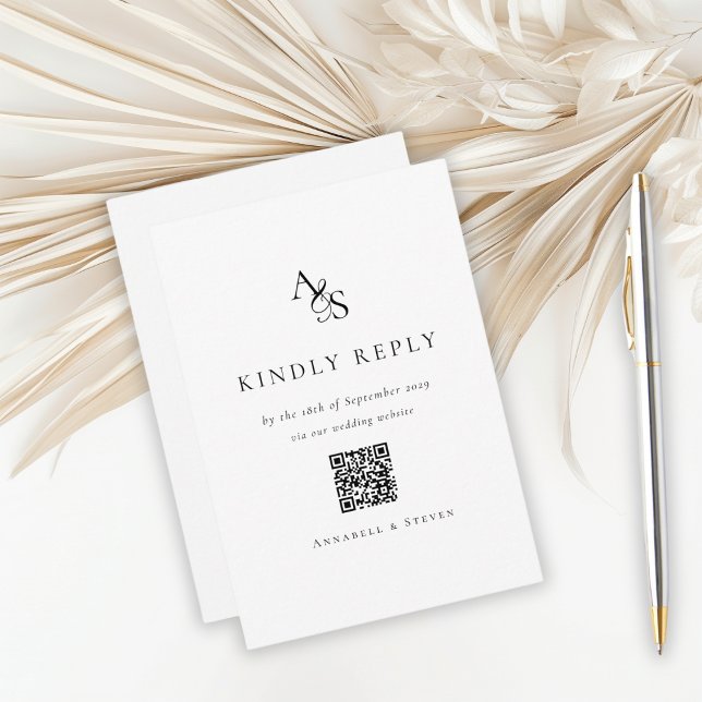 Elegante, clásico, monograma, blanco, QR-Code RSVP (Subido por el creador)