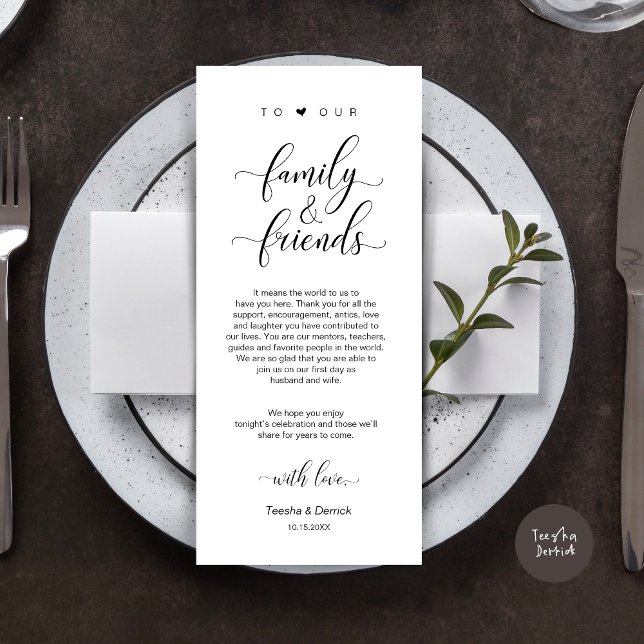 Elegante Clásico Negro, Lugar Ajuste Tarjeta De Gr (Modern Classy Wedding Dinner Place Setting Thank You Card, in Black and White)