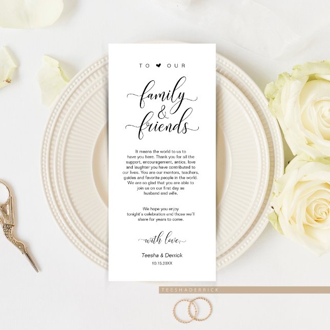 Elegante Clásico Negro, Lugar Ajuste Tarjeta De Gr (Elegant Classy Wedding Dinner Guest Place Setting Thank You Card or for Post Elopement Brunch.)