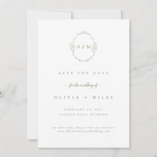 Elegante Clásico Verde Tarjeta de Boda Guardar la