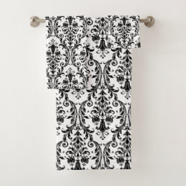 Elegante Classic Black Floral Damask On White