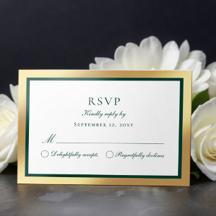 Elegante Classic Faux Gold Emerald Green RSVP Card