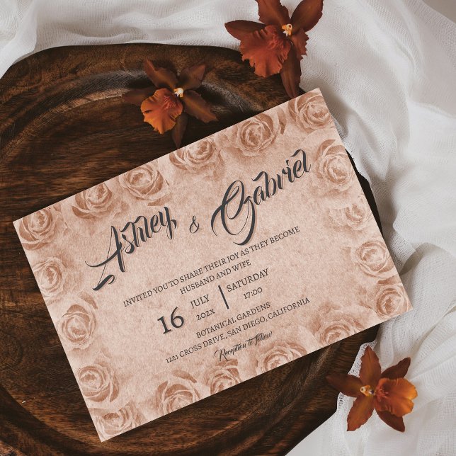 Elegante Classic Floral Rustic Wedding Invitación  (Subido por el creador)