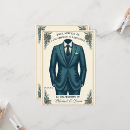 Elegante Classic Suit Groomsman Tarjeta de propues