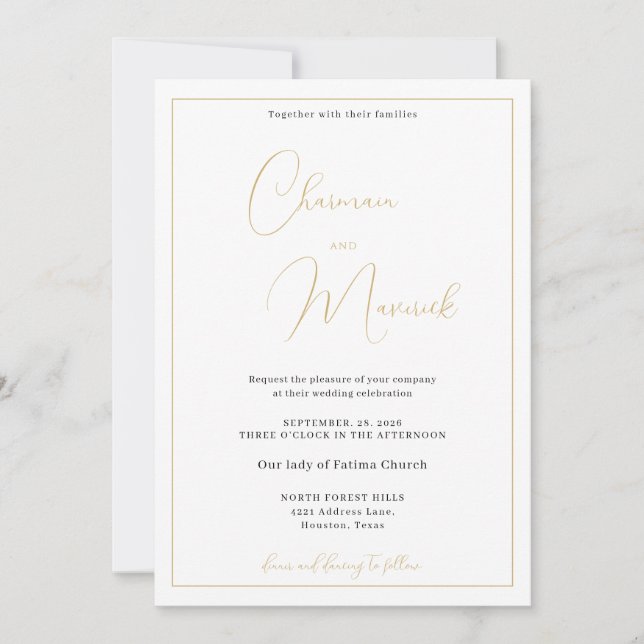 Elegante Classic White Gold Wedding Invitación (Anverso)