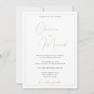 Elegante Classic White Gold Wedding Invitación