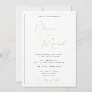 Elegante Classic White Gold Wedding Invitación