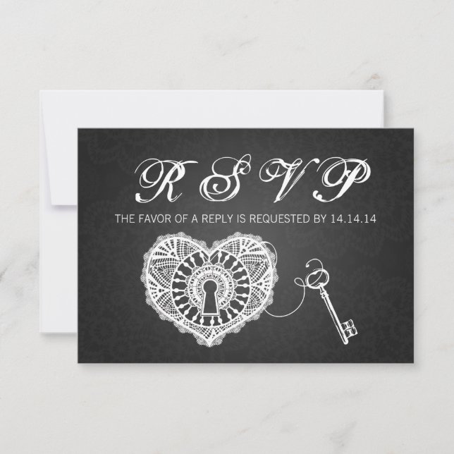 Elegante Clave RSVP De Boda Para Mi Corazón Negro (Anverso)