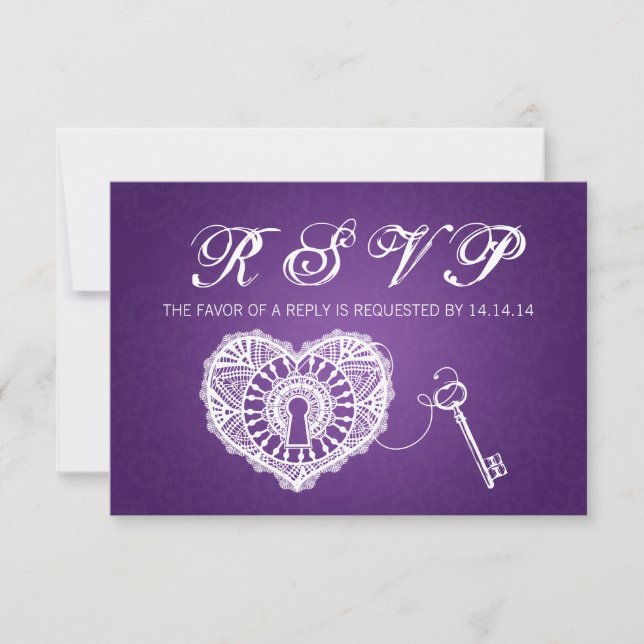 Elegante Clave RSVP De Boda Para Mi Corazón Púrpur (Anverso)