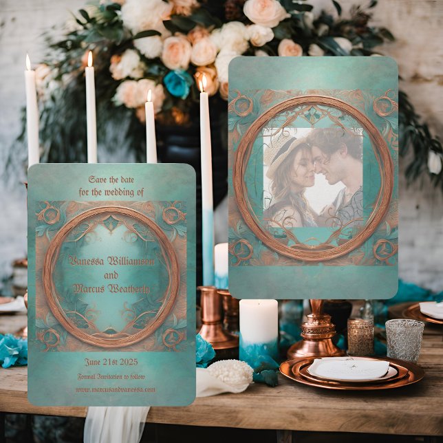 Elegante cobre y turquesa salvan la fecha (Subido por el creador)