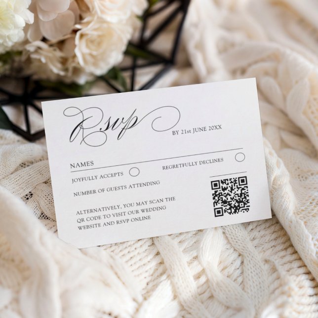 Elegante código QR clásico RSVP boda guión (Subido por el creador)
