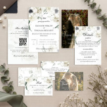 Elegante Código QR de Invitación de Boda con Flore