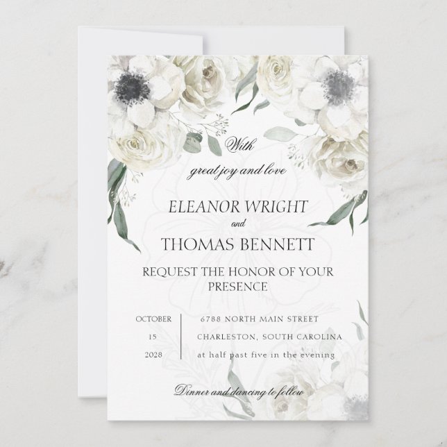 Elegante Código QR de Invitación de Boda con Flore (Anverso)
