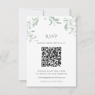 Elegante código QR de respuesta de boda verde salv