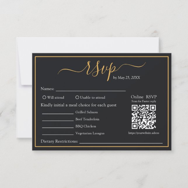 Elegante Código QR de RSVP con Borde Moderno Negro (Anverso)