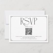 Elegante código QR de RSVP en negro y blanco para
