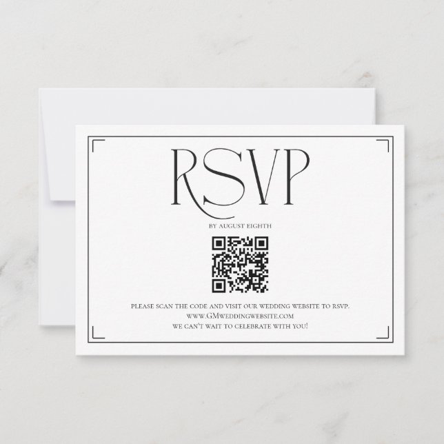 Elegante código QR de RSVP en negro y blanco para  (Anverso)