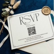 Elegante código QR de RSVP en negro y blanco para