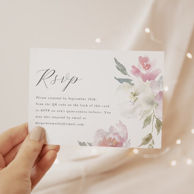 Elegante código QR floral rosa Quinceanera QR RSVP (Subido por el creador)
