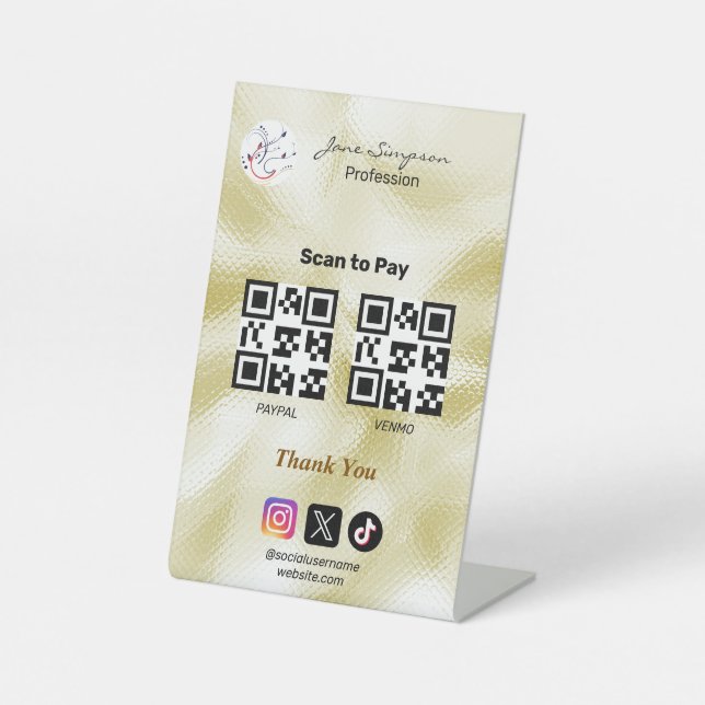Elegante código Qr Logo Textura Dorada Señal de pe (Anverso)