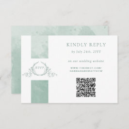 Elegante Código QR RSVP Boda de Monograma Verde pá