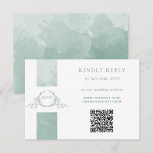 Elegante Código QR RSVP Boda de Monograma Verde pá