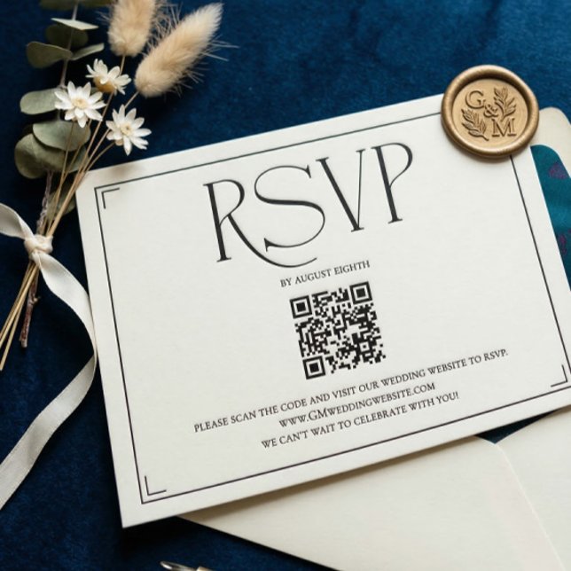 Elegante Código QR RSVP Bodas Blanco Negro Script (Subido por el creador)