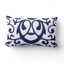 Elegante Cojín decorativo azul y blanco de la Mari
