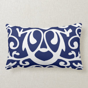 Elegante Cojín decorativo azul y blanco de la Mari