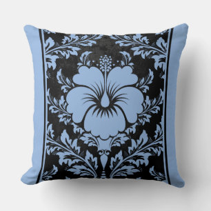 Elegante Cojín decorativo damasco azul y negro