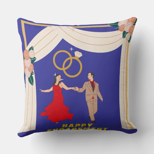 Elegante Cojín decorativo de compromiso azul cielo (Reverso )
