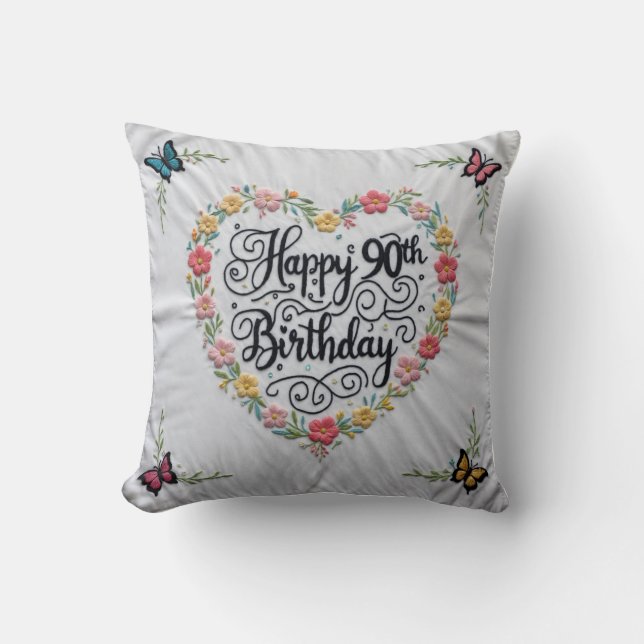 Elegante Cojín decorativo de cumpleaños número 90: (Anverso)