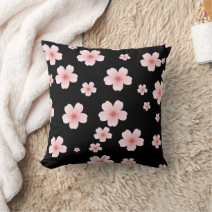 Elegante cojín decorativo de flores de cerezo rosa