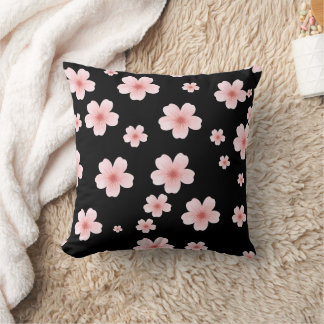 Elegante cojín decorativo de flores de cerezo rosa