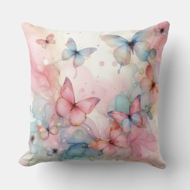 Elegante Cojín decorativo de mariposa acuática (Anverso)