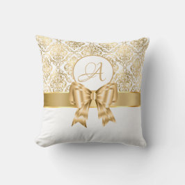 Elegante Cojín decorativo de Monograma de Damasco 