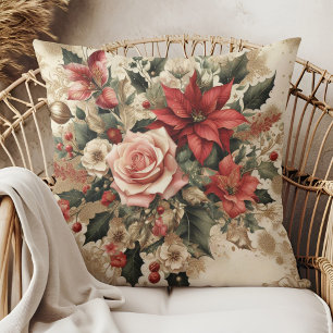 Elegante Cojín decorativo de Navidades florales de