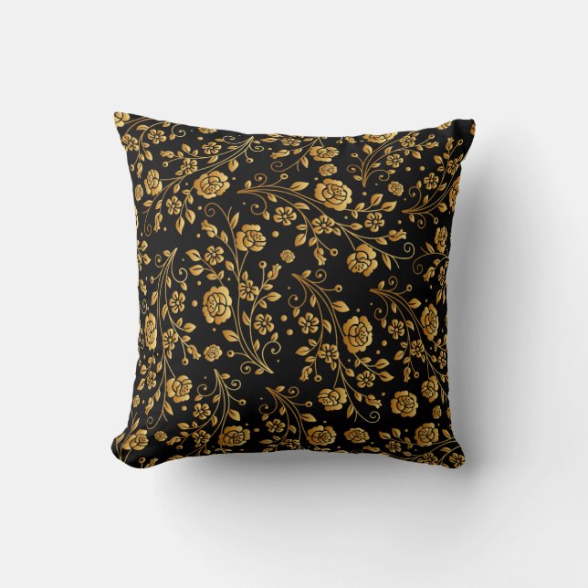 Elegante Cojín decorativo de oro y Rosa negro (Anverso)