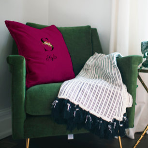 Elegante Cojín decorativo en monograma de hibiscos