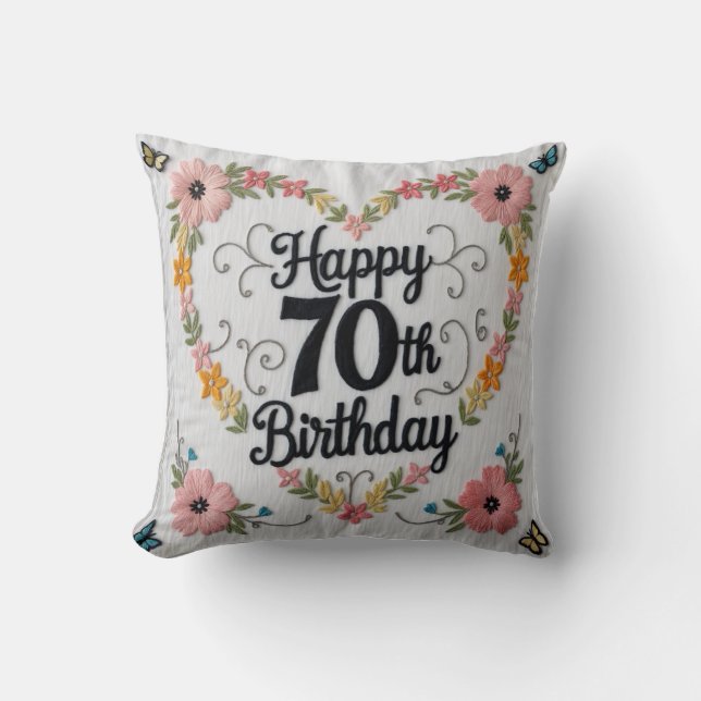 Elegante Cojín decorativo floral 70 cumpleaños: un (Anverso)