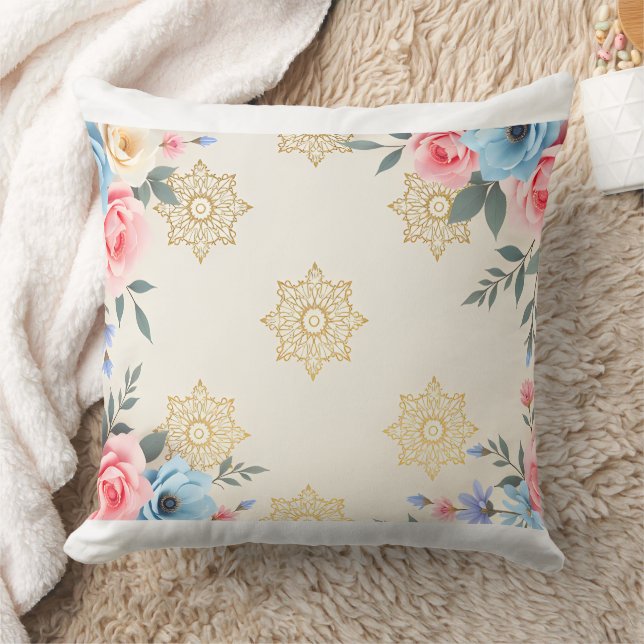 Elegante Cojín decorativo floral - Botánico Pastel (Manta)