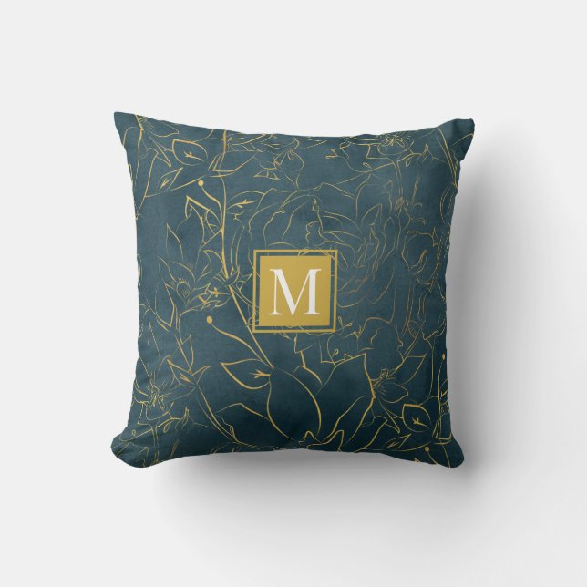 elegante Cojín decorativo floral de oro verde Mono (Anverso)