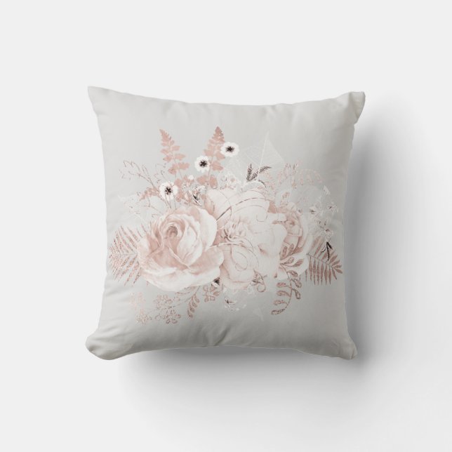 Elegante Cojín decorativo floral gris gris Rosa (Anverso)