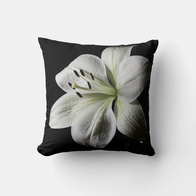 Elegante Cojín decorativo Lirio Blanco Puro (Anverso)